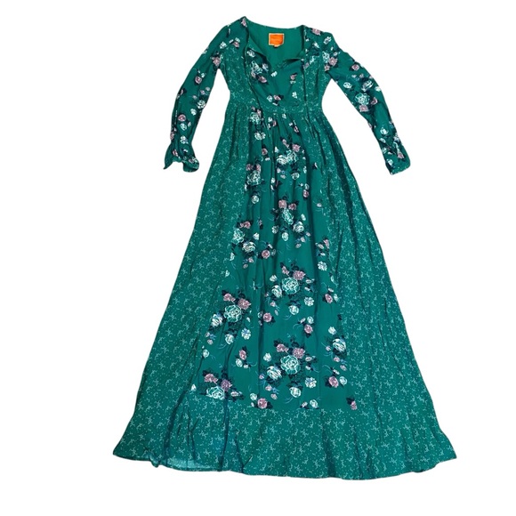 Modcloth Green Floral Long Sleeve Maxi Dress XXS - Picture 5 of 11